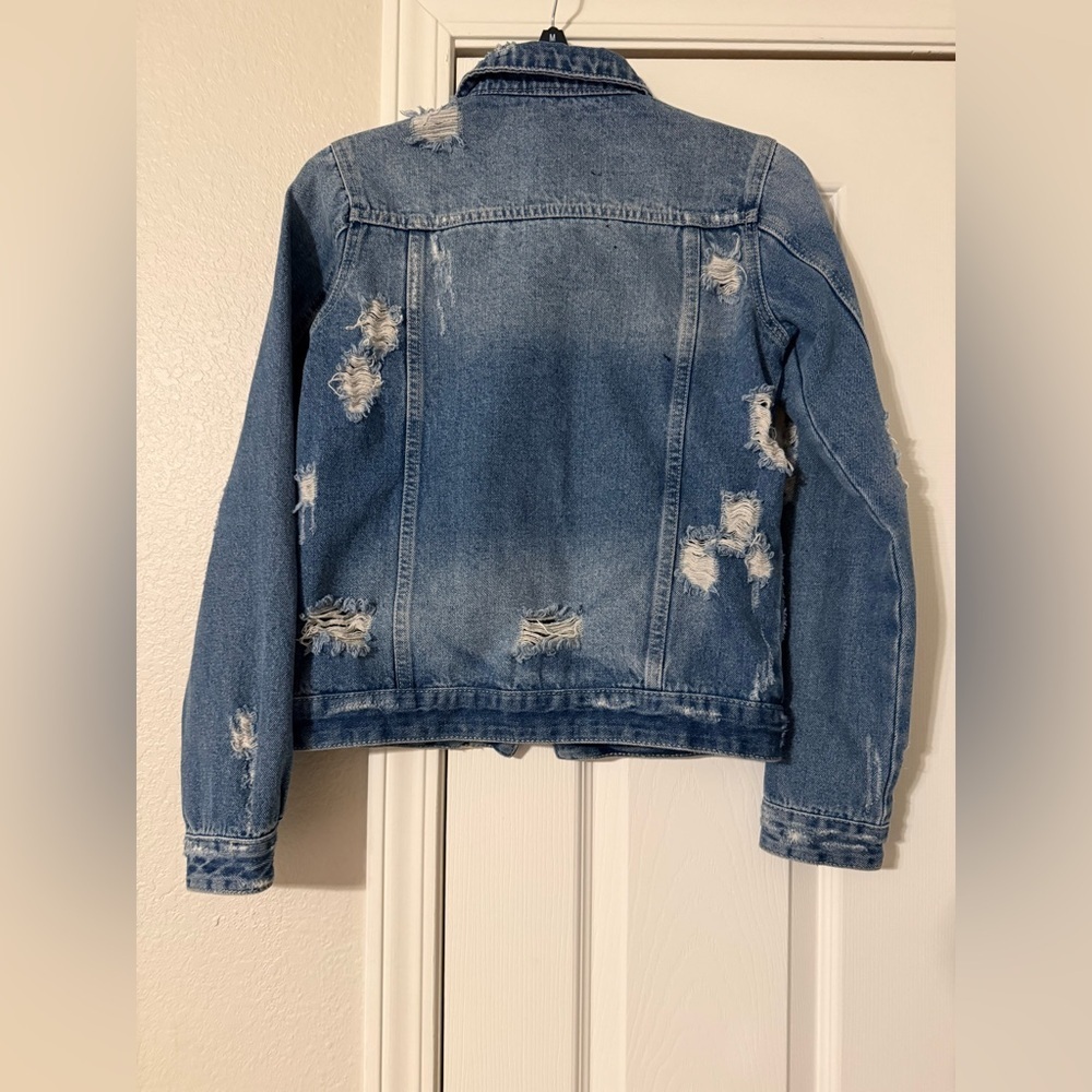 KanCan Distressed Light Blue Denim Jacket - Picture 2 of 3